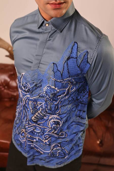 Abkasa Blue Cotton Embroidery Argonaut Shirt Online at Aza Fashions Abkasa_Blue Cotton Embroidery Argonaut Shirt _Online_at_Aza_Fashions