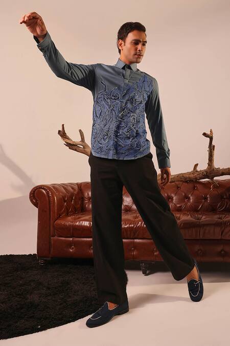 Shop Abkasa Blue Cotton Embroidery Argonaut Shirt Online at Aza Fashions Shop_Abkasa_Blue Cotton Embroidery Argonaut Shirt _Online_at_Aza_Fashions