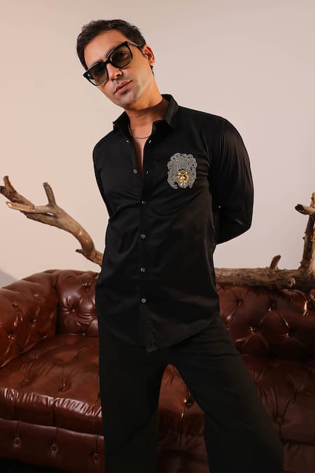 Buy Abkasa Black Cotton Zari Salvator Embroidered Shirt Online at Aza Fashions Buy_Abkasa_Black Cotton Zari Salvator Embroidered Shirt _Online_at_Aza_Fashions