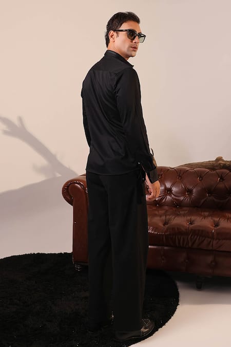 Shop Abkasa Black Cotton Zari Salvator Embroidered Shirt at Aza Fashions Shop_Abkasa_Black Cotton Zari Salvator Embroidered Shirt _at_Aza_Fashions