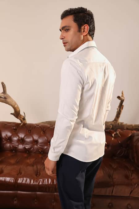 Shop Abkasa White Cotton Embroidery Antillia Shirt at Aza Fashions Shop_Abkasa_White Cotton Embroidery Antillia Shirt _at_Aza_Fashions