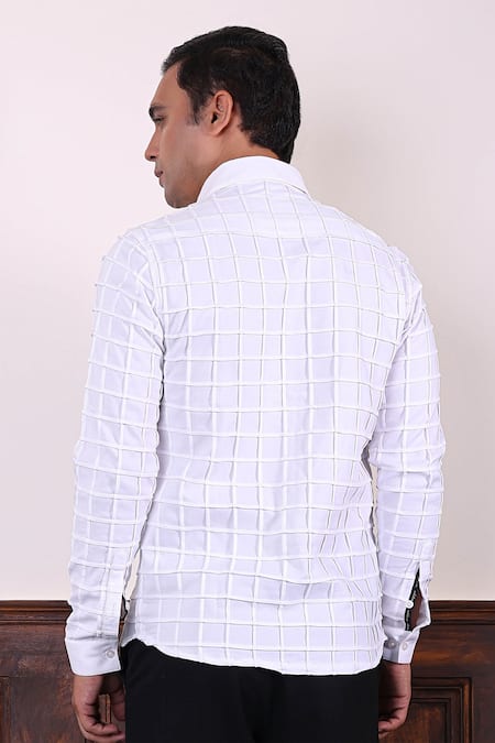 Shop Abkasa White Polyester, Viscose Folio Square Pattern Shirt at Aza Fashions Shop_Abkasa_White Polyester, Viscose Folio Square Pattern Shirt _at_Aza_Fashions
