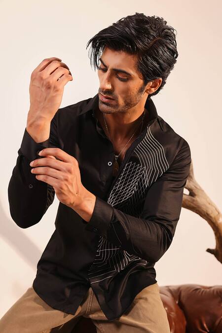 Shop Abkasa Black Cotton Embroidery Adele Shirt Online at Aza Fashions Shop_Abkasa_Black Cotton Embroidery Adele Shirt _Online_at_Aza_Fashions