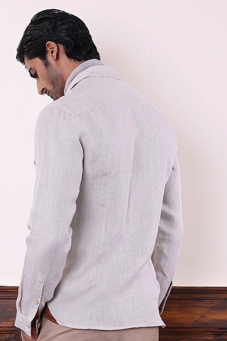 Shop_Abkasa_White 100% Pure Linen Embroidery Zari Zhao Shirt _at_Aza_Fashions