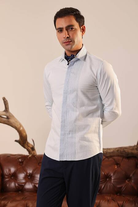 Shop_Abkasa_Blue Cotton Embroidery Benedict Shirt _Online_at_Aza_Fashions
