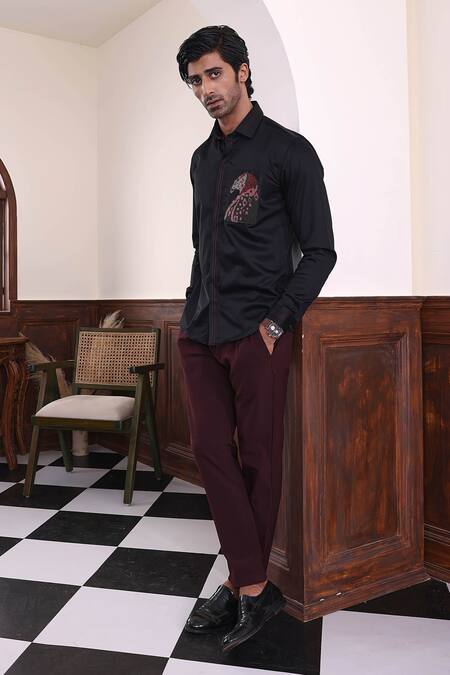 Buy_Abkasa_Black Cotton Embroidery, Beads Rothschild Shirt _Online_at_Aza_Fashions