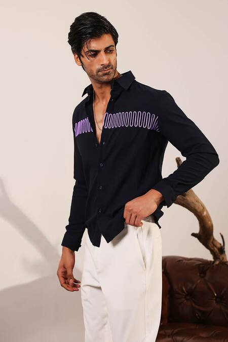 Buy_Abkasa_Black Polyester, Viscose Lace Pierre Embroidered Shirt _Online_at_Aza_Fashions