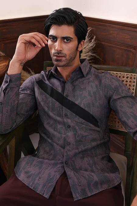Abkasa_Grey 100% Cotton Print Abstract Texture Caxton Shirt _Online_at_Aza_Fashions