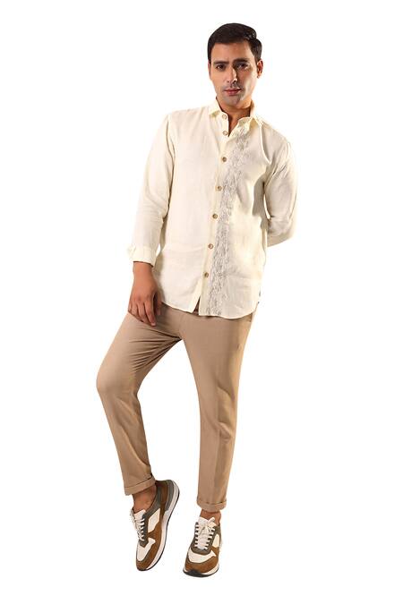 Abkasa_Peach Linen Embroidery Mirak Floral Shirt _Online_at_Aza_Fashions