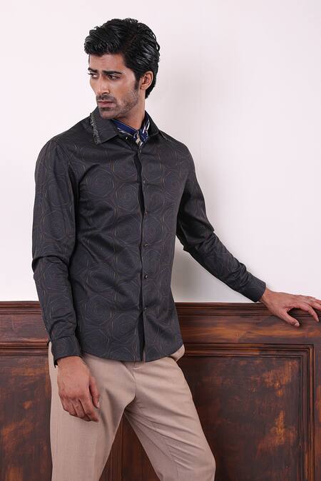 Buy Abkasa Black Cotton Embroidery Sergei Abstract Print Shirt Online at Aza Fashions Buy_Abkasa_Black Cotton Embroidery Sergei Abstract Print Shirt _Online_at_Aza_Fashions