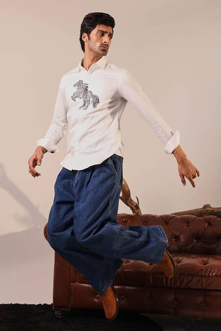 Abkasa White Cotton Embroidery Ferdowsi Shirt Online at Aza Fashions Abkasa_White Cotton Embroidery Ferdowsi Shirt _Online_at_Aza_Fashions