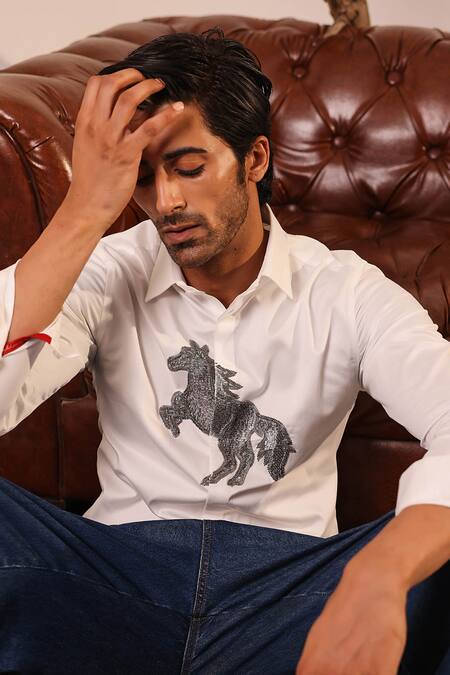 Abkasa White Cotton Embroidery Ferdowsi Shirt at Aza Fashions Abkasa_White Cotton Embroidery Ferdowsi Shirt _at_Aza_Fashions