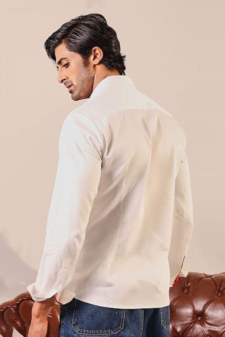 Shop Abkasa White Cotton Embroidery Ferdowsi Shirt at Aza Fashions Shop_Abkasa_White Cotton Embroidery Ferdowsi Shirt _at_Aza_Fashions