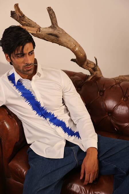 Abkasa White Cotton Embroidery Ulleyses Scribble Shirt Online at Aza Fashions Abkasa_White Cotton Embroidery Ulleyses Scribble Shirt _Online_at_Aza_Fashions