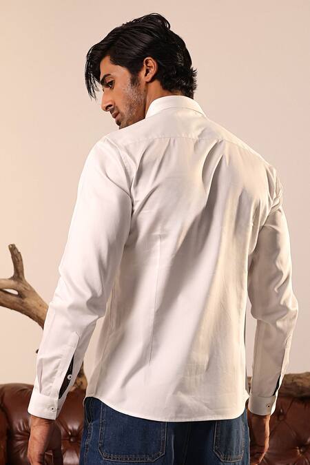 Shop Abkasa White Cotton Embroidery Ulleyses Scribble Shirt at Aza Fashions Shop_Abkasa_White Cotton Embroidery Ulleyses Scribble Shirt _at_Aza_Fashions