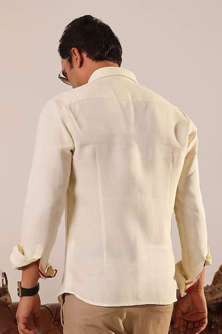Shop_Abkasa_Peach 100% Pure Linen Embroidery Floral Joyce Shirt _at_Aza_Fashions
