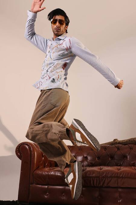 Abkasa White Cotton Embroidery Casanova Thread Shirt Online at Aza Fashions Abkasa_White Cotton Embroidery Casanova Thread Shirt _Online_at_Aza_Fashions