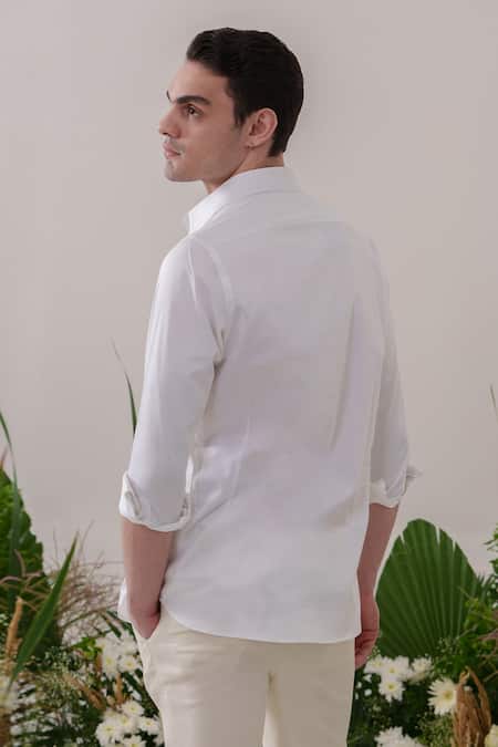 Shop_Amrit Dawani_White Cotton Embroidery Chess Pattern Handpainted Shirt _at_Aza_Fashions