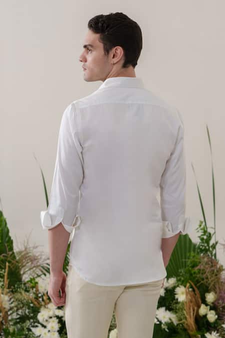 Shop_Amrit Dawani_White Cotton Flamingo Pattern Handpainted Shirt _at_Aza_Fashions