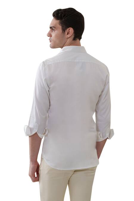 Shop Amrit Dawani White Cotton Flamingo Pattern Handpainted Shirt Shop_Amrit Dawani_White Cotton Flamingo Pattern Handpainted Shirt