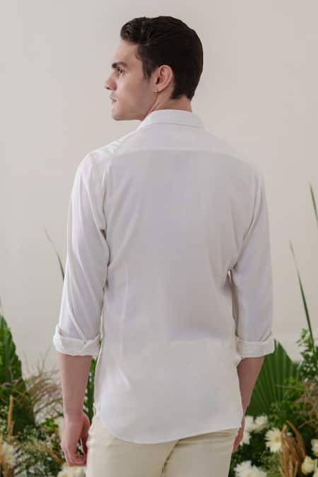 Shop_Amrit Dawani_White Cotton Applique Pattern Shirt _at_Aza_Fashions