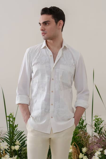 Buy_Amrit Dawani_White Cotton Applique Pattern Shirt _Online_at_Aza_Fashions