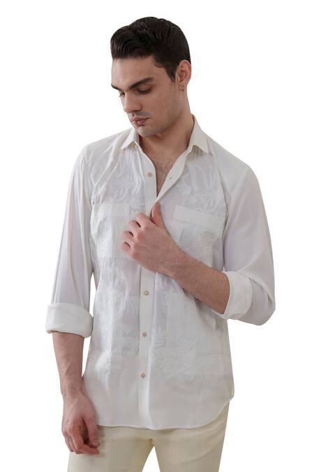 Amrit Dawani White Cotton Applique Pattern Shirt at Aza Fashions Amrit Dawani_White Cotton Applique Pattern Shirt _at_Aza_Fashions