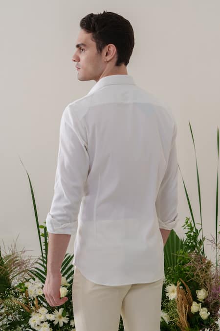 Shop_Amrit Dawani_White Cotton Embroidery Floral Shirt _at_Aza_Fashions