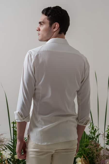 Shop_Amrit Dawani_White Cotton Embroidery Floral Thread Shirt _at_Aza_Fashions