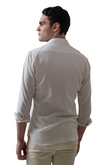 Amrit Dawani_White Cotton Embroidery Floral Thread Shirt _at_Aza_Fashions