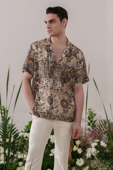 Buy_Amrit Dawani_Multi Color Modal, Satin Embroidery Floral Print Shirt _Online_at_Aza_Fashions