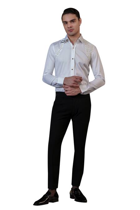 Amrit Dawani White Cotton Sequins, Beads Embellished Shirt Online at Aza Fashions Amrit Dawani_White Cotton Sequins, Beads Embellished Shirt _Online_at_Aza_Fashions