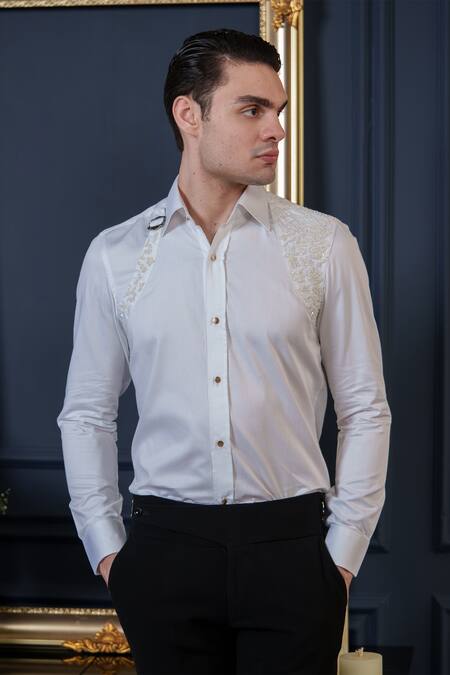 Buy_Amrit Dawani_White Cotton Sequins, Beads Embellished Shirt _Online_at_Aza_Fashions