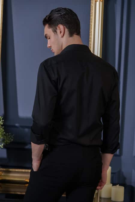 Shop_Amrit Dawani_Black Cotton Sequins, Beads Placed Embellished Shirt _at_Aza_Fashions