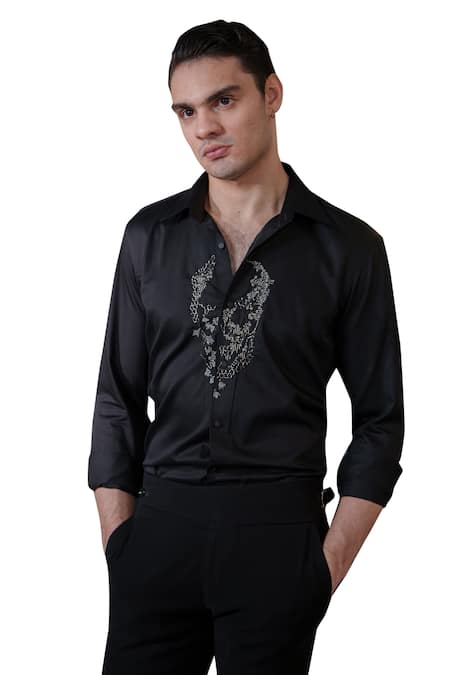 Buy_Amrit Dawani_Black Cotton Sequins, Beads Placed Embellished Shirt _Online_at_Aza_Fashions