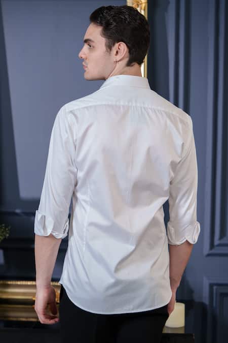 Shop_Amrit Dawani_White Cotton Embroidery Face Thread Shirt _at_Aza_Fashions