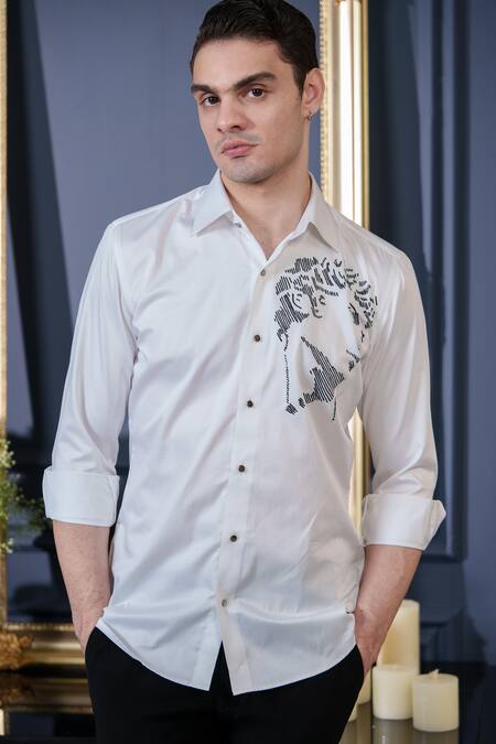 Shop_Amrit Dawani_White Cotton Embroidery Face Thread Shirt _Online_at_Aza_Fashions