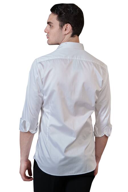 Amrit Dawani_White Cotton Embroidery Face Thread Shirt _at_Aza_Fashions