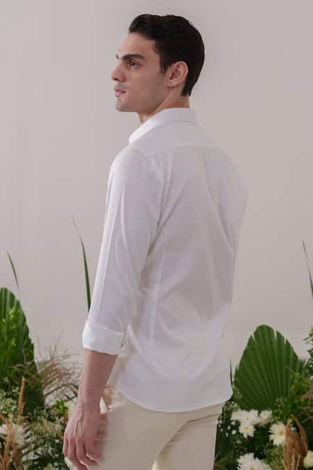 Shop_Amrit Dawani_White Cotton Embroidery Thread Shirt _at_Aza_Fashions