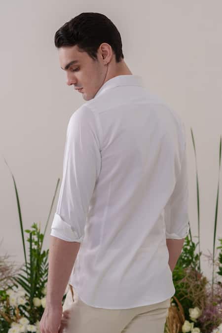 Shop_Amrit Dawani_White Cotton Embroidery Leopard Handpainted Shirt _at_Aza_Fashions