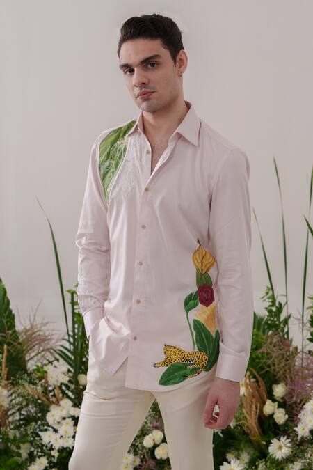 Buy_Amrit Dawani_Pink Cotton Banana Handpainted Shirt _Online_at_Aza_Fashions