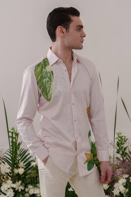 Shop_Amrit Dawani_Pink Cotton Banana Handpainted Shirt _Online_at_Aza_Fashions