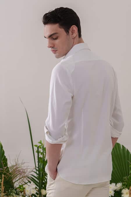 Shop_Amrit Dawani_White Cotton Embroidery Thread Floral Shirt _at_Aza_Fashions