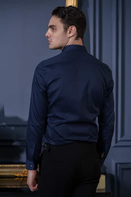 Shop_Amrit Dawani_Blue Cotton Beads Galaxy Embellished Shirt _at_Aza_Fashions