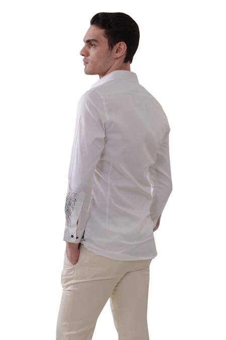 Amrit Dawani_White Cotton Scenic Handpainted Shirt _at_Aza_Fashions