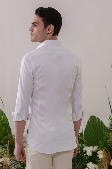 Shop_Amrit Dawani_White Cotton Embroidery Eagle And Tiger Handpainted Shirt _at_Aza_Fashions