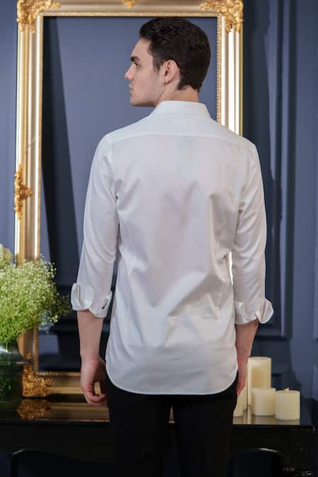Shop_Amrit Dawani_White Cotton Embroidery Desert Shirt _at_Aza_Fashions