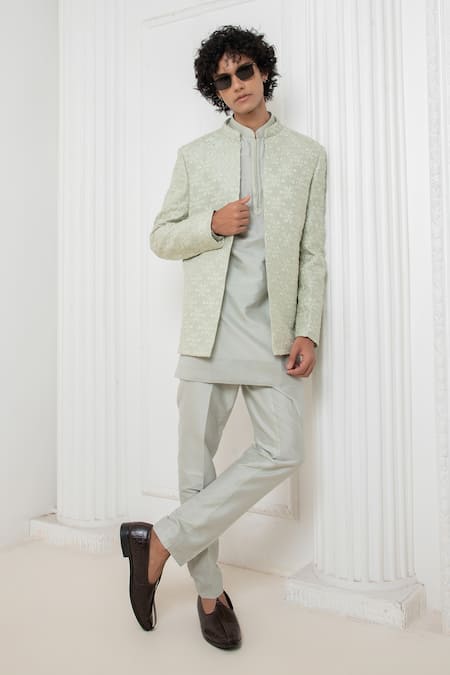 Darshika Menswear Floral Embroidered Bundi Jacket Set 