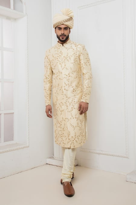 Darshika Menswear Raw Silk Embroidered Sherwani Churidar Set 