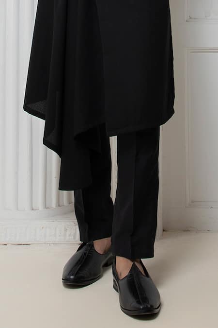 Darshika Menswear_Black Silk Cut Work Cutdana Embroidered Bundi Kurta Set _Online_at_Aza_Fashions